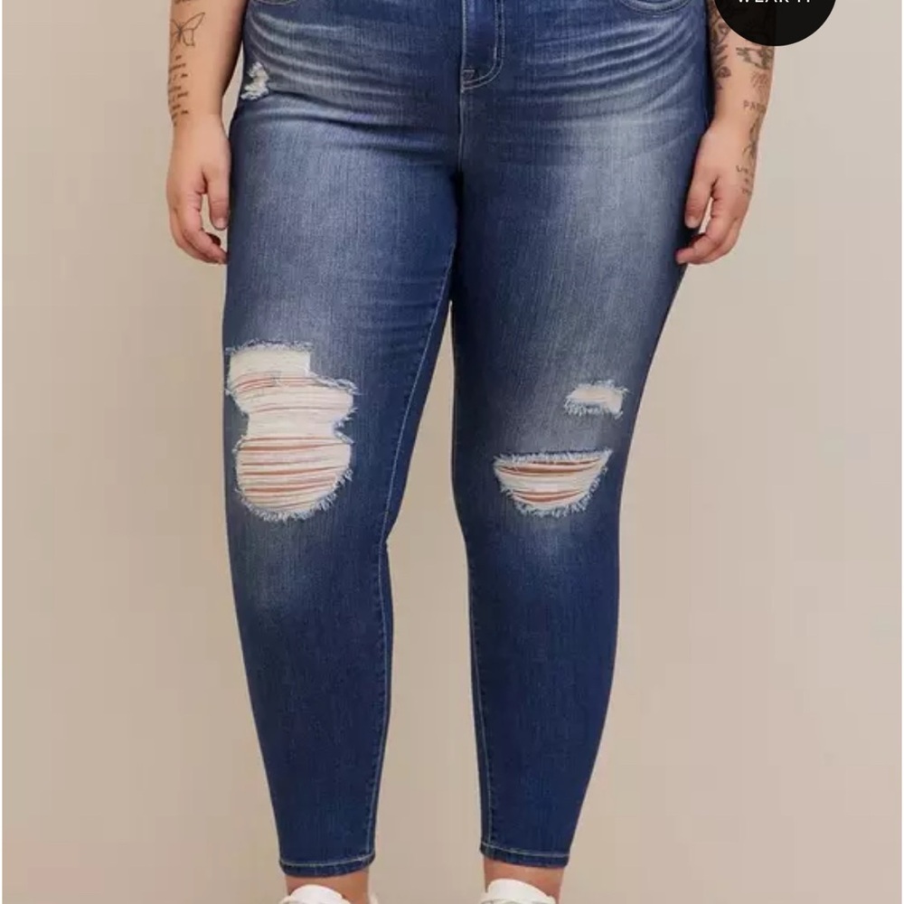 Torrid Blue Skinny Jeans with Distressed Details